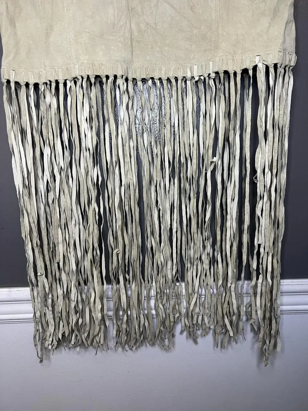 Together Leather Skirt Womens 14 Beige Fringe Long Lined Zip Party Boho Western